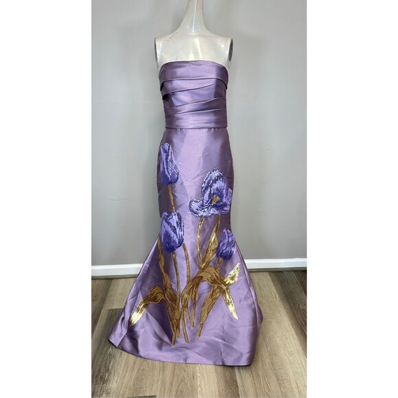 Amsale Sequin Floral Mermaid Gown in VIOLET Size US10 $2150 - Picture 5 of 11